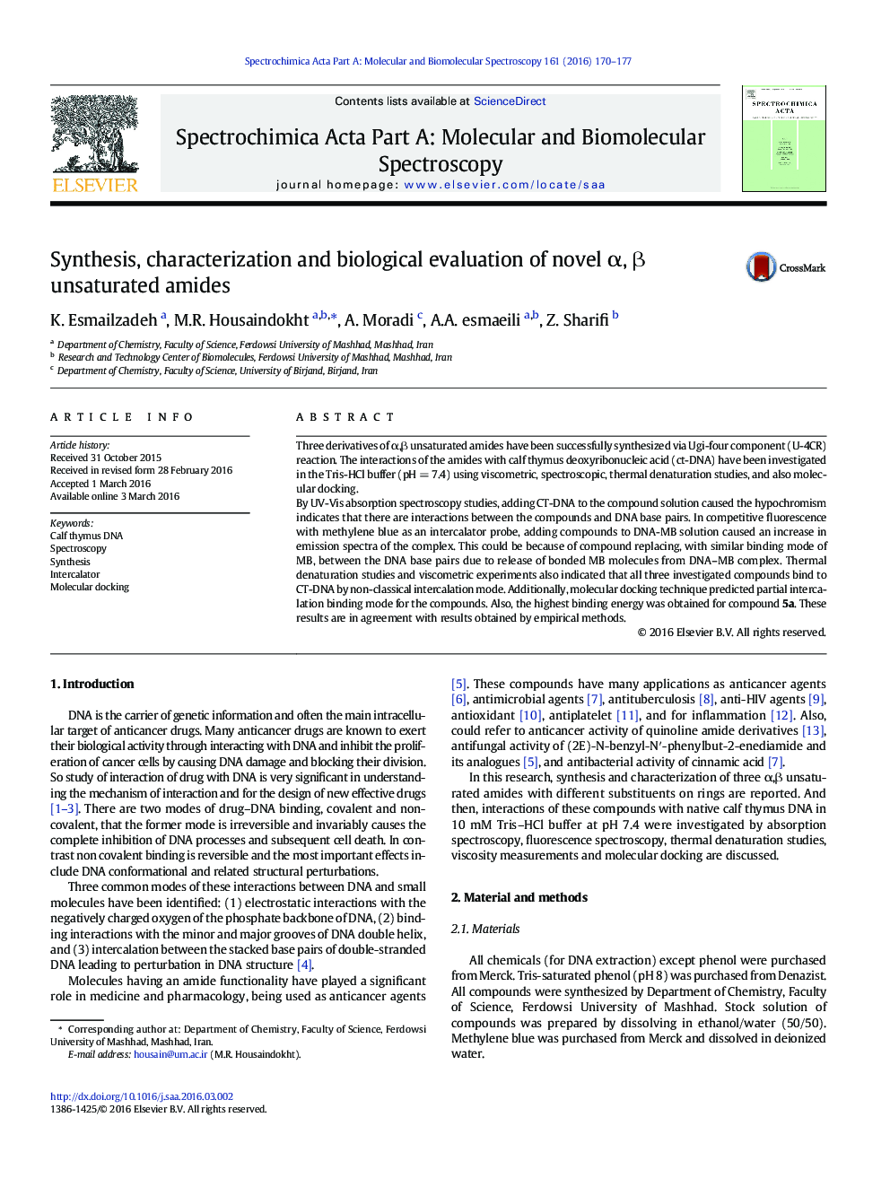 Synthesis, characterization and biological evaluation of novel α, β unsaturated amides