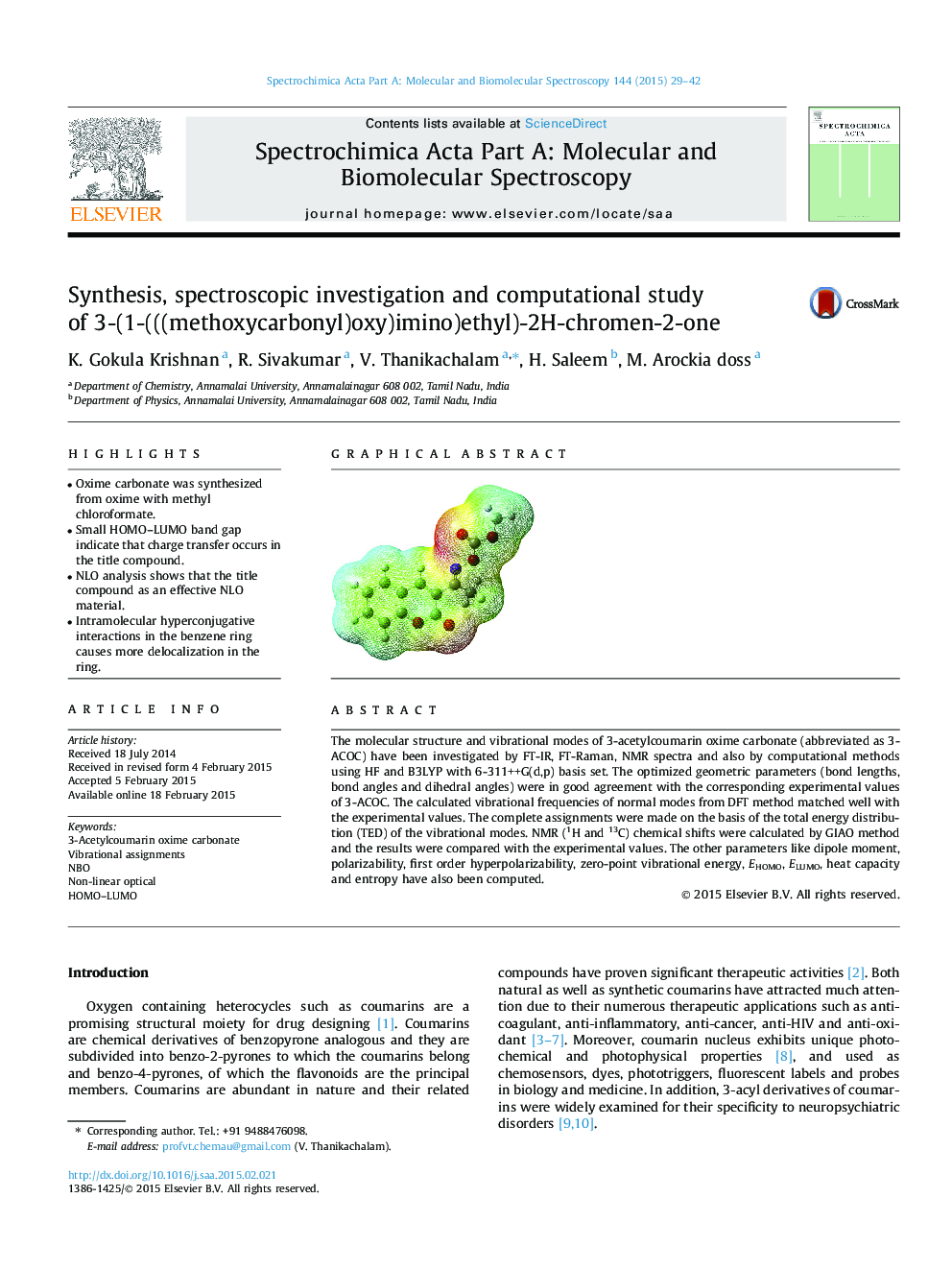 Synthesis, spectroscopic investigation and computational study of 3-(1-(((methoxycarbonyl)oxy)imino)ethyl)-2H-chromen-2-one