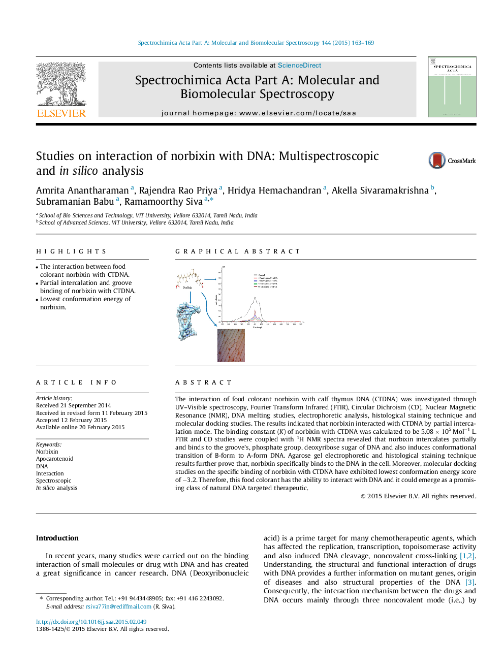 Studies on interaction of norbixin with DNA: Multispectroscopic and in silico analysis