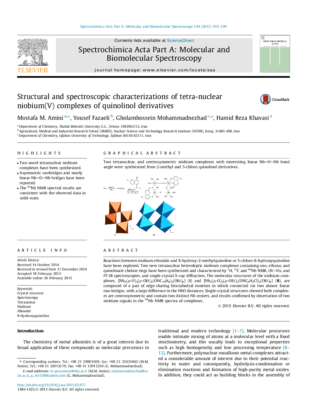 Structural and spectroscopic characterizations of tetra-nuclear niobium(V) complexes of quinolinol derivatives