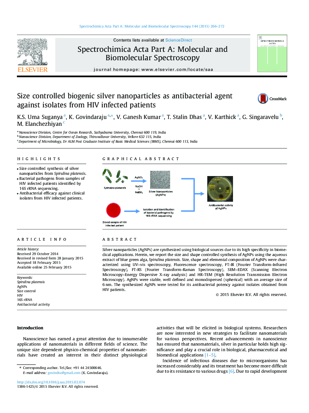 Size controlled biogenic silver nanoparticles as antibacterial agent against isolates from HIV infected patients