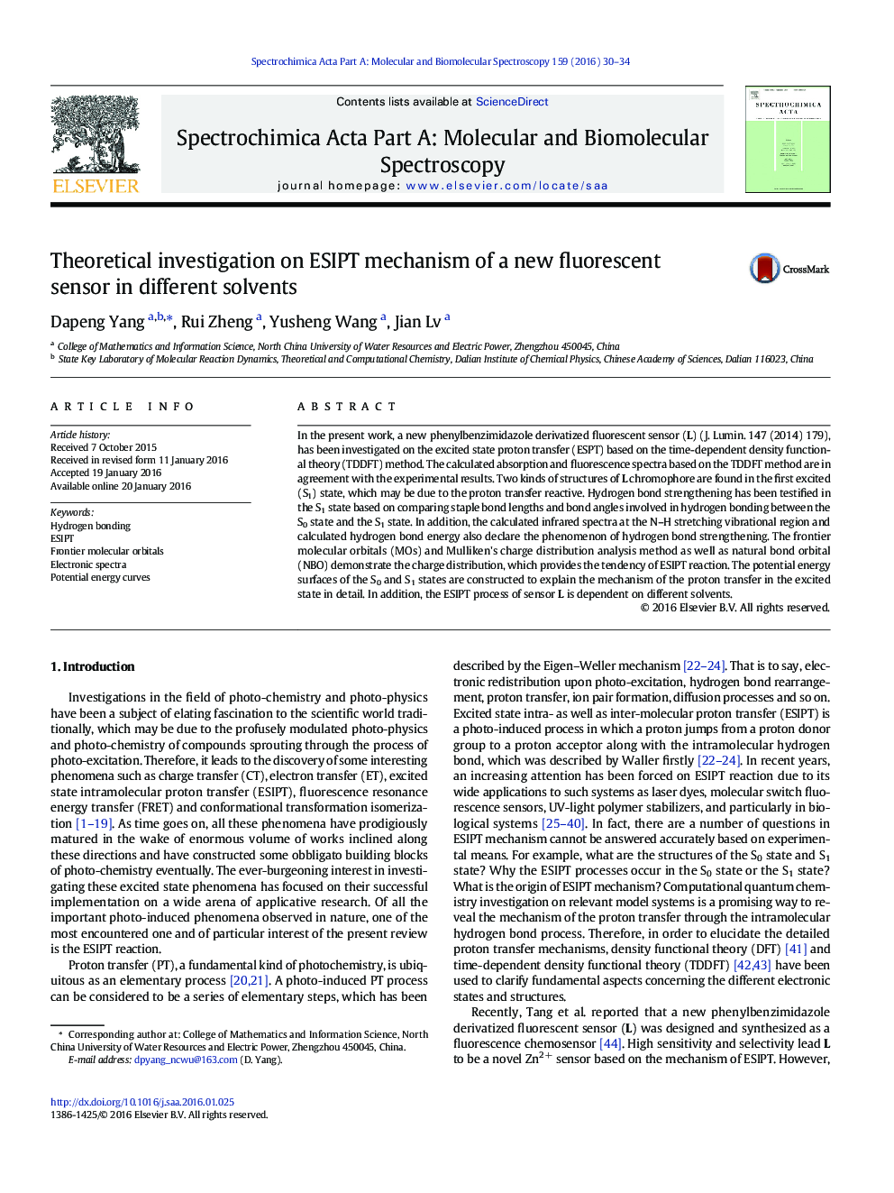 Theoretical investigation on ESIPT mechanism of a new fluorescent sensor in different solvents