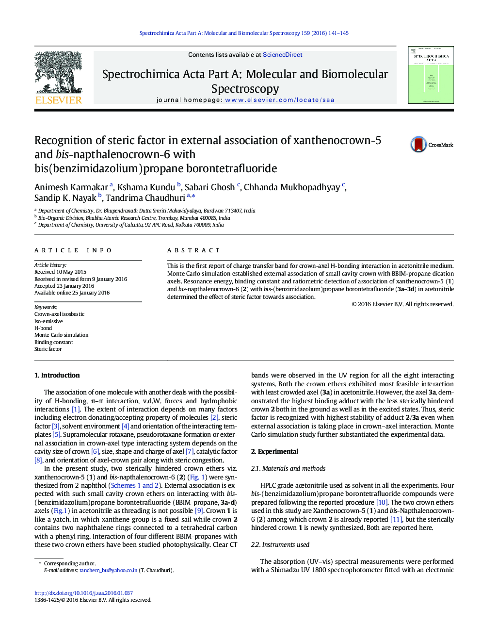 Recognition of steric factor in external association of xanthenocrown-5 and bis-napthalenocrown-6 with bis(benzimidazolium)propane borontetrafluoride