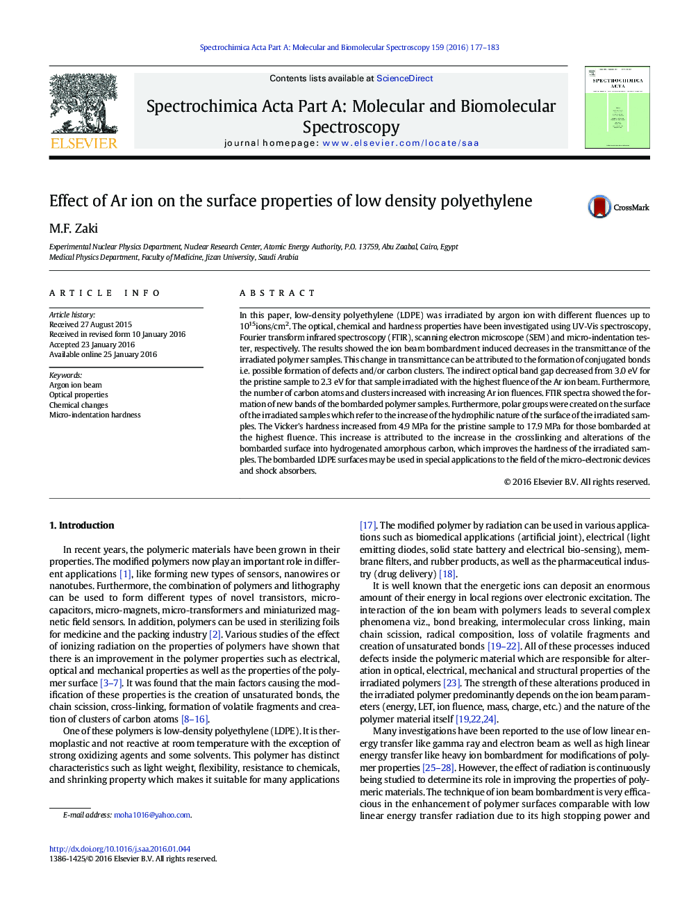 Effect of Ar ion on the surface properties of low density polyethylene