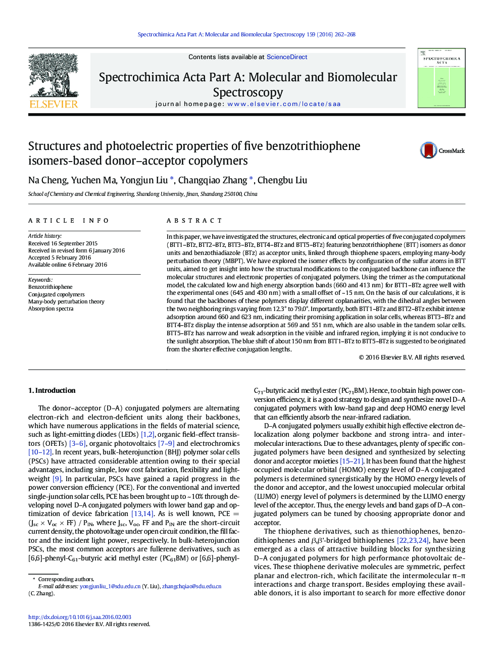 Structures and photoelectric properties of five benzotrithiophene isomers-based donor–acceptor copolymers