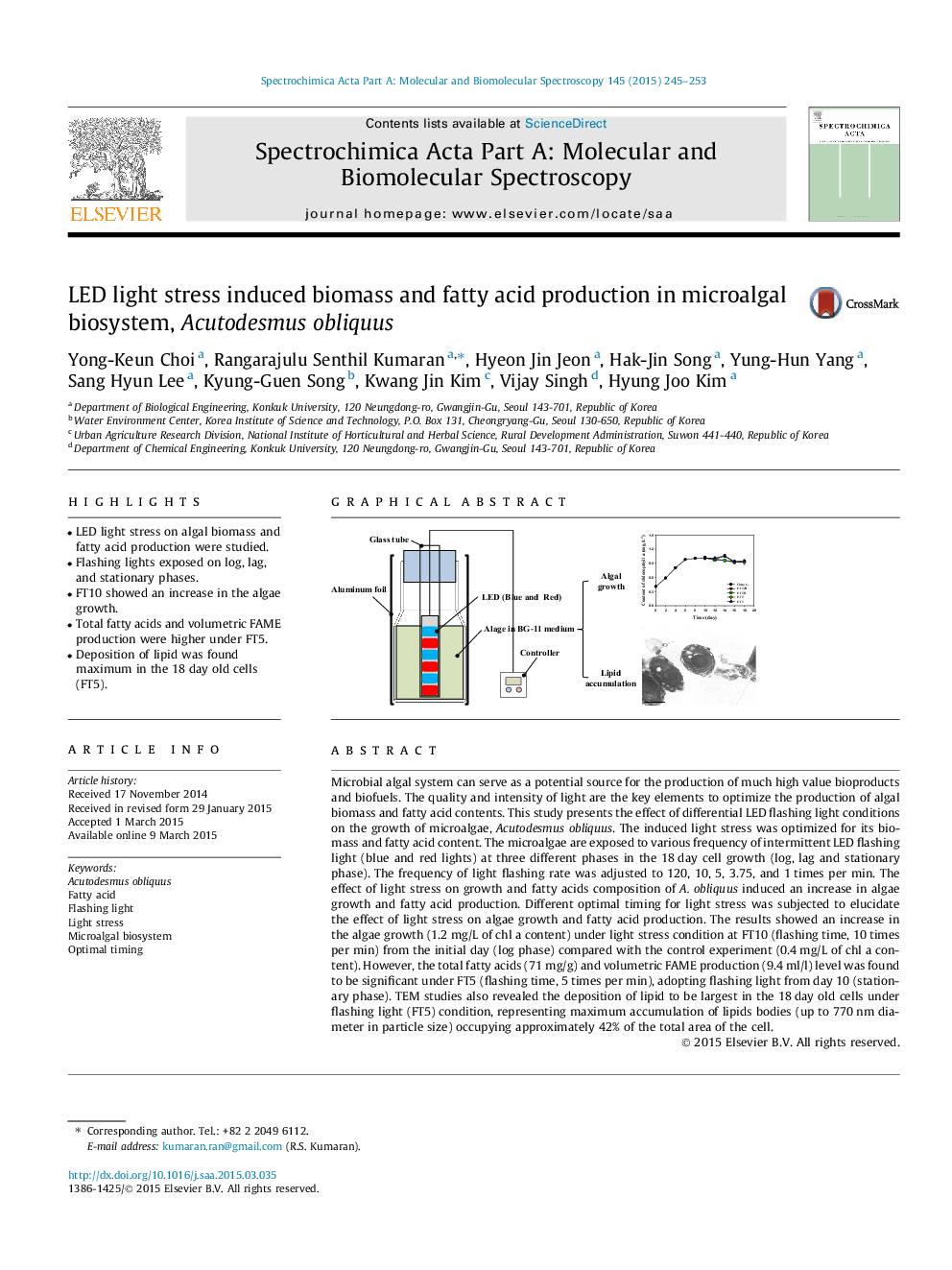 LED light stress induced biomass and fatty acid production in microalgal biosystem, Acutodesmus obliquus