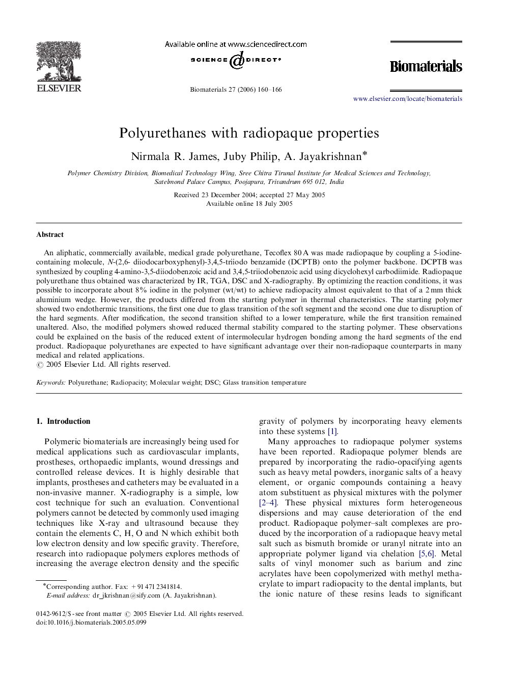 Polyurethanes with radiopaque properties