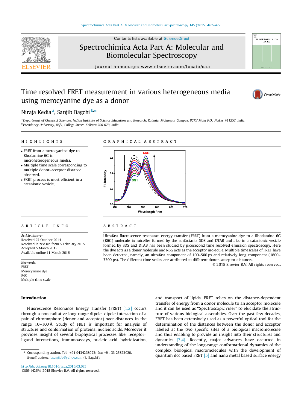 Time resolved FRET measurement in various heterogeneous media using merocyanine dye as a donor