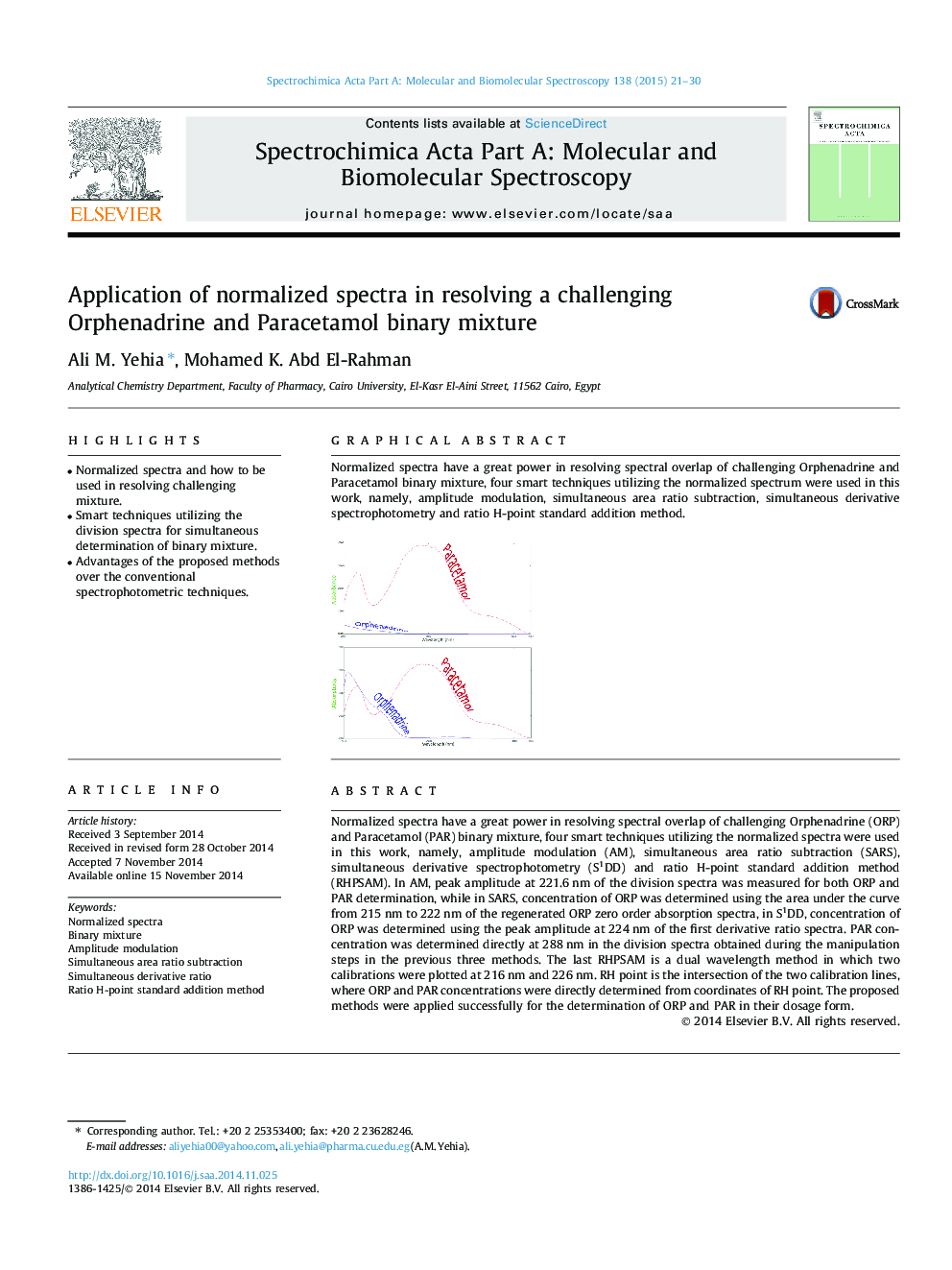 Application of normalized spectra in resolving a challenging Orphenadrine and Paracetamol binary mixture