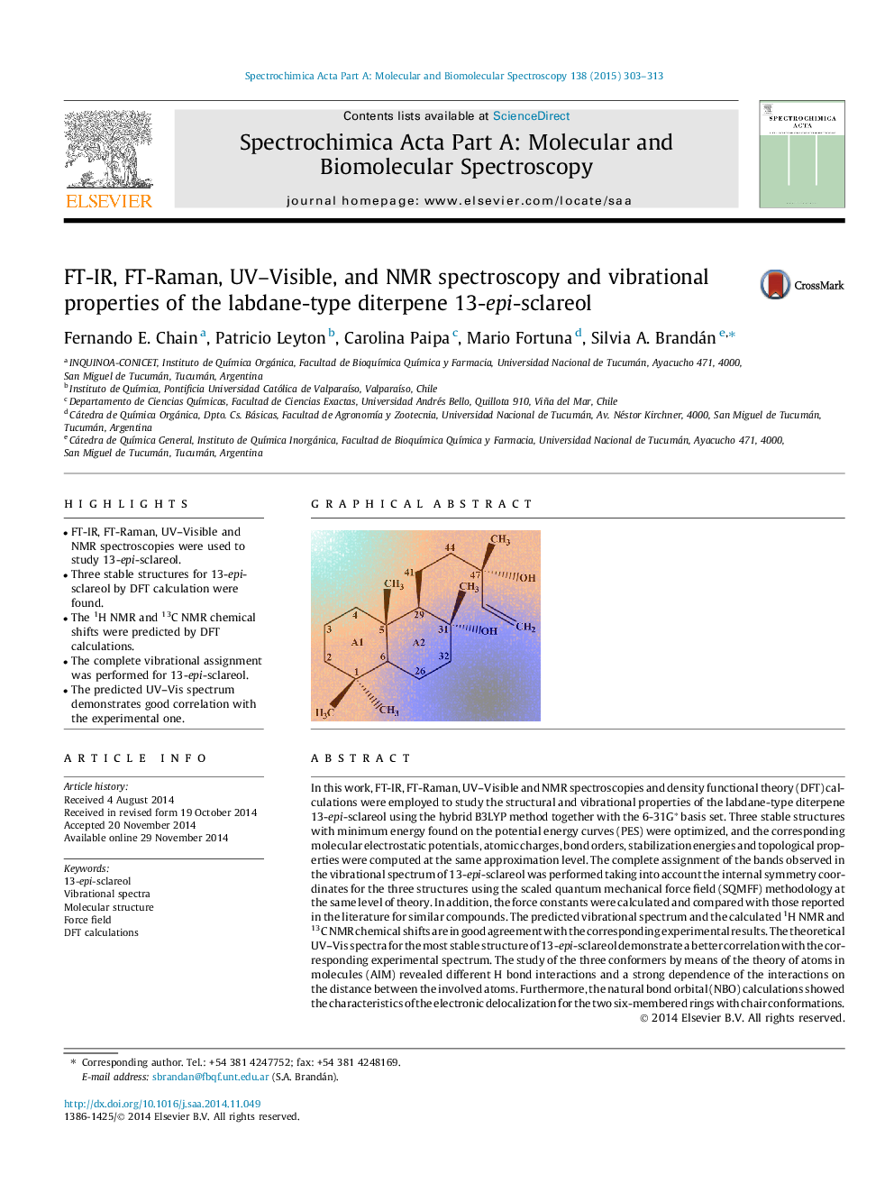 FT-IR, FT-Raman, UV–Visible, and NMR spectroscopy and vibrational properties of the labdane-type diterpene 13-epi-sclareol