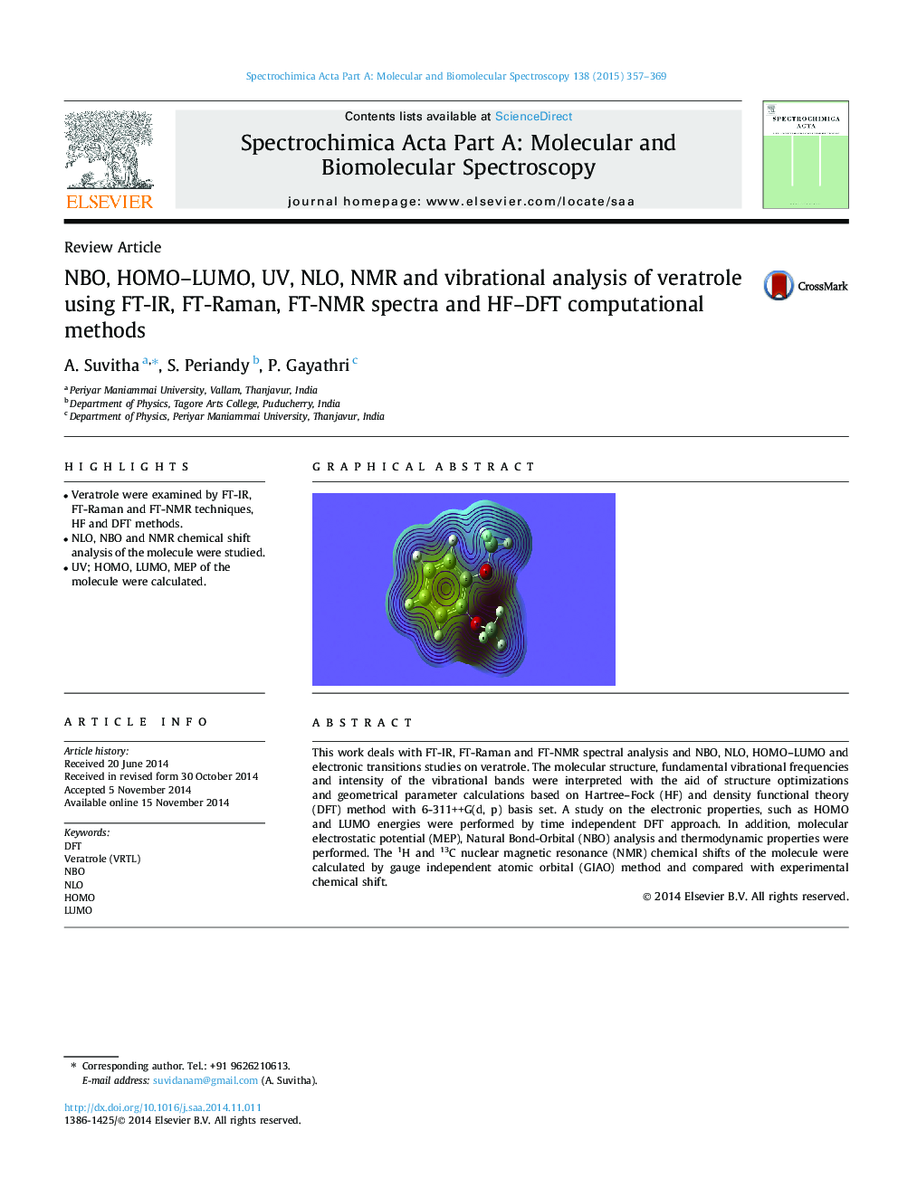 NBO, HOMO–LUMO, UV, NLO, NMR and vibrational analysis of veratrole using FT-IR, FT-Raman, FT-NMR spectra and HF–DFT computational methods