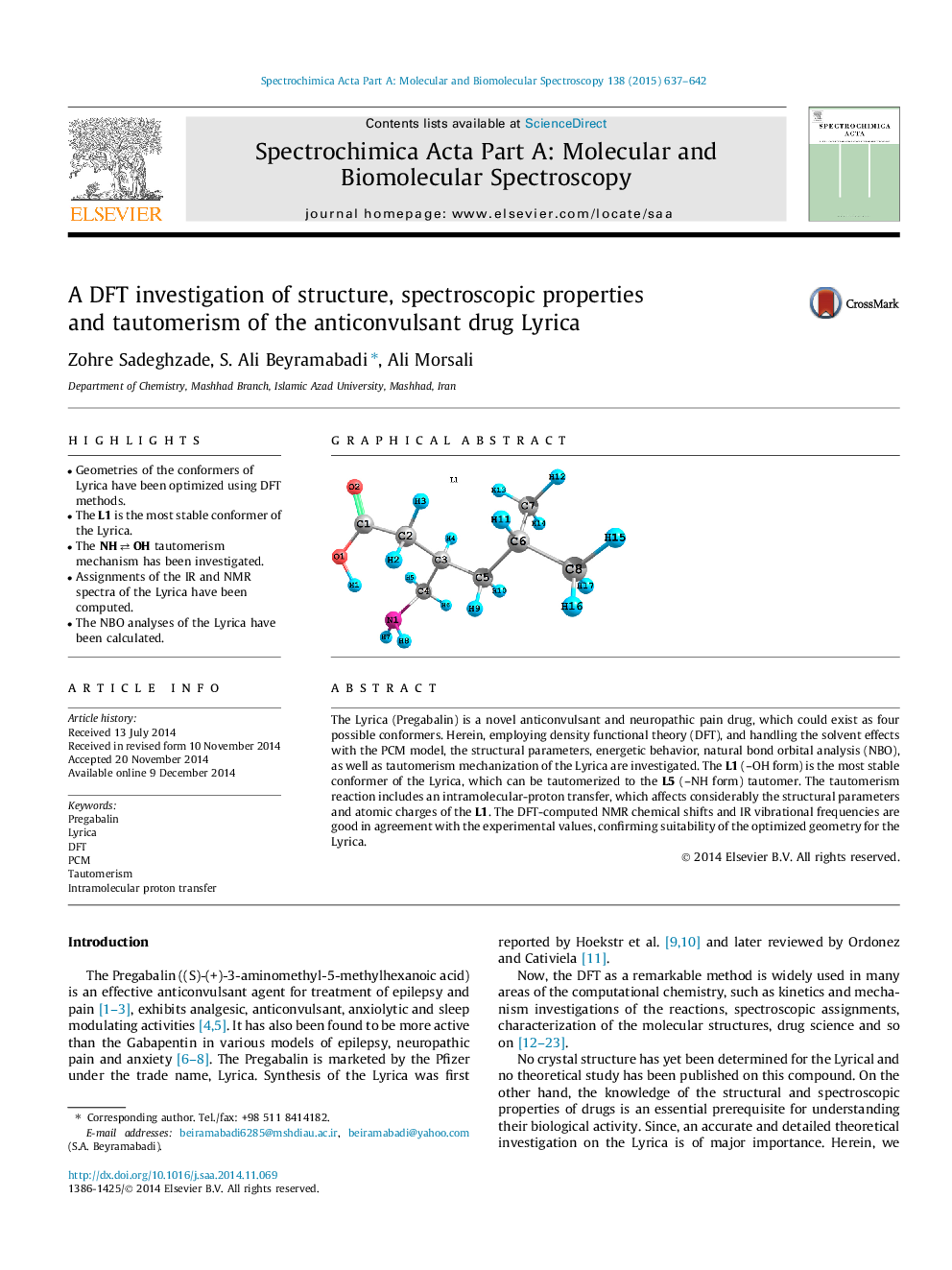 A DFT investigation of structure, spectroscopic properties and tautomerism of the anticonvulsant drug Lyrica