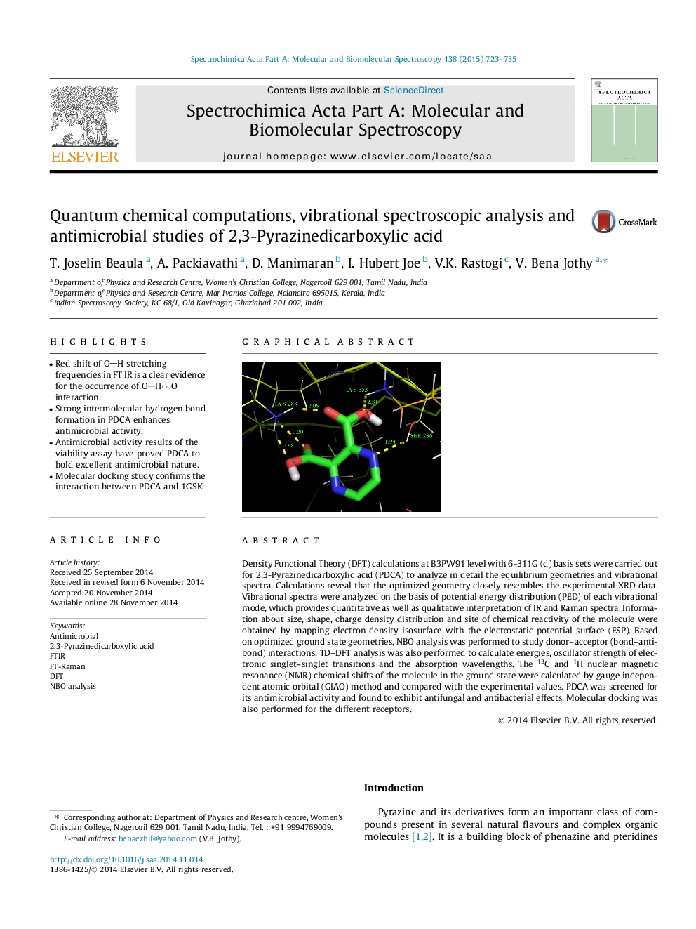 Quantum chemical computations, vibrational spectroscopic analysis and antimicrobial studies of 2,3-Pyrazinedicarboxylic acid