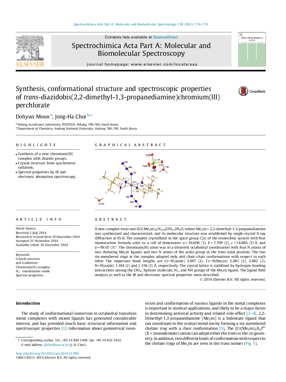 Synthesis, conformational structure and spectroscopic properties of trans-diazidobis(2,2-dimethyl-1,3-propanediamine)chromium(III) perchlorate