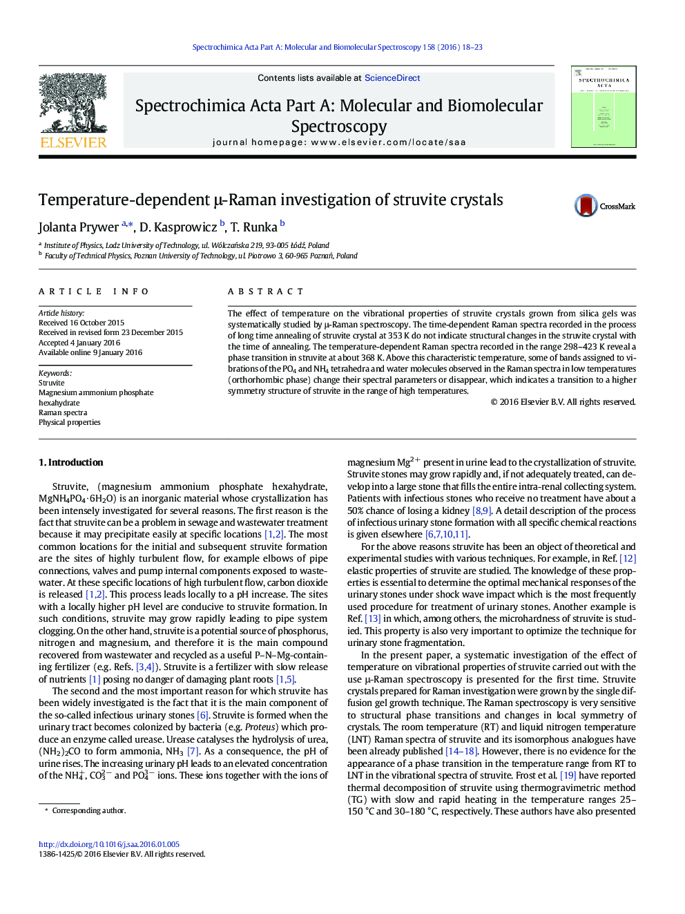 Temperature-dependent μ-Raman investigation of struvite crystals