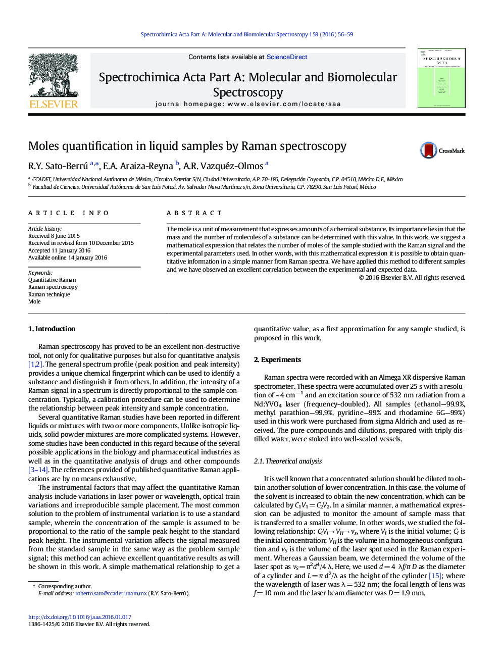 Moles quantification in liquid samples by Raman spectroscopy