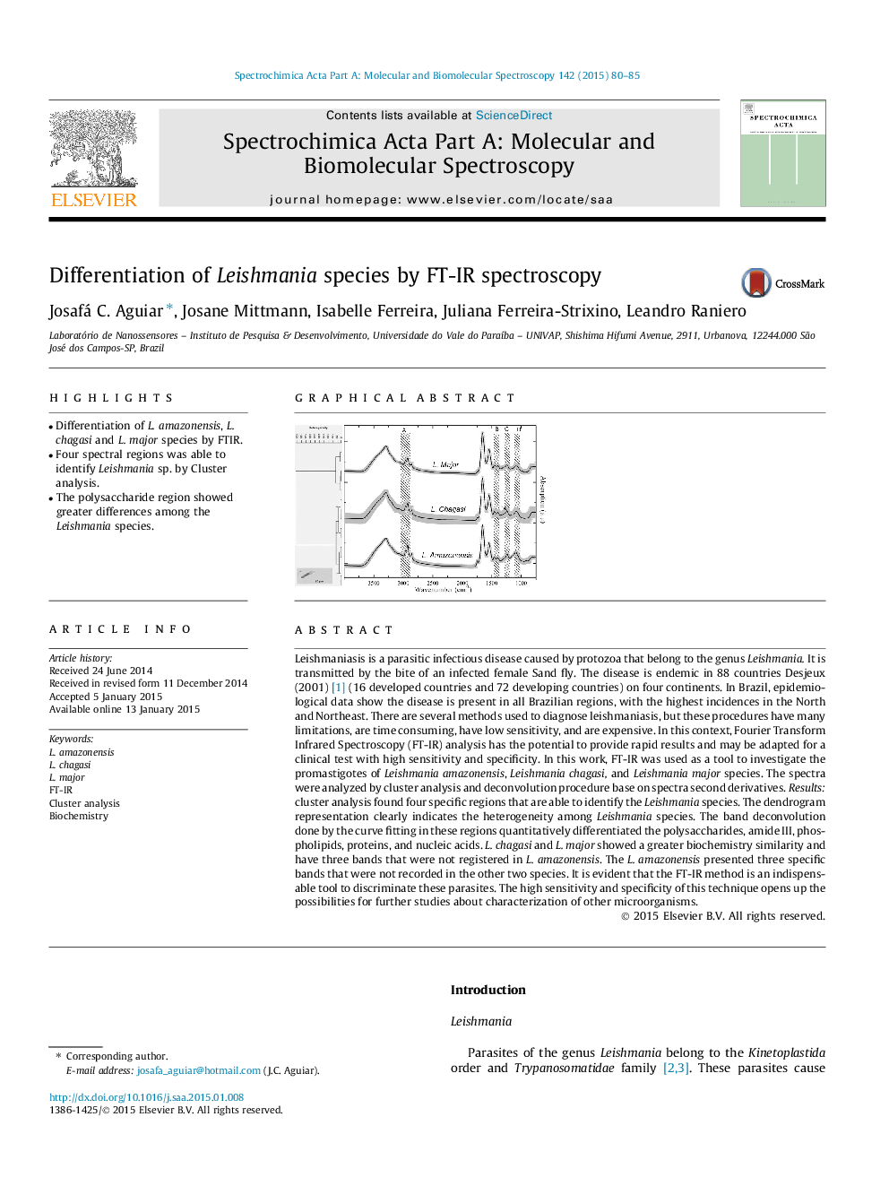 Differentiation of Leishmania species by FT-IR spectroscopy