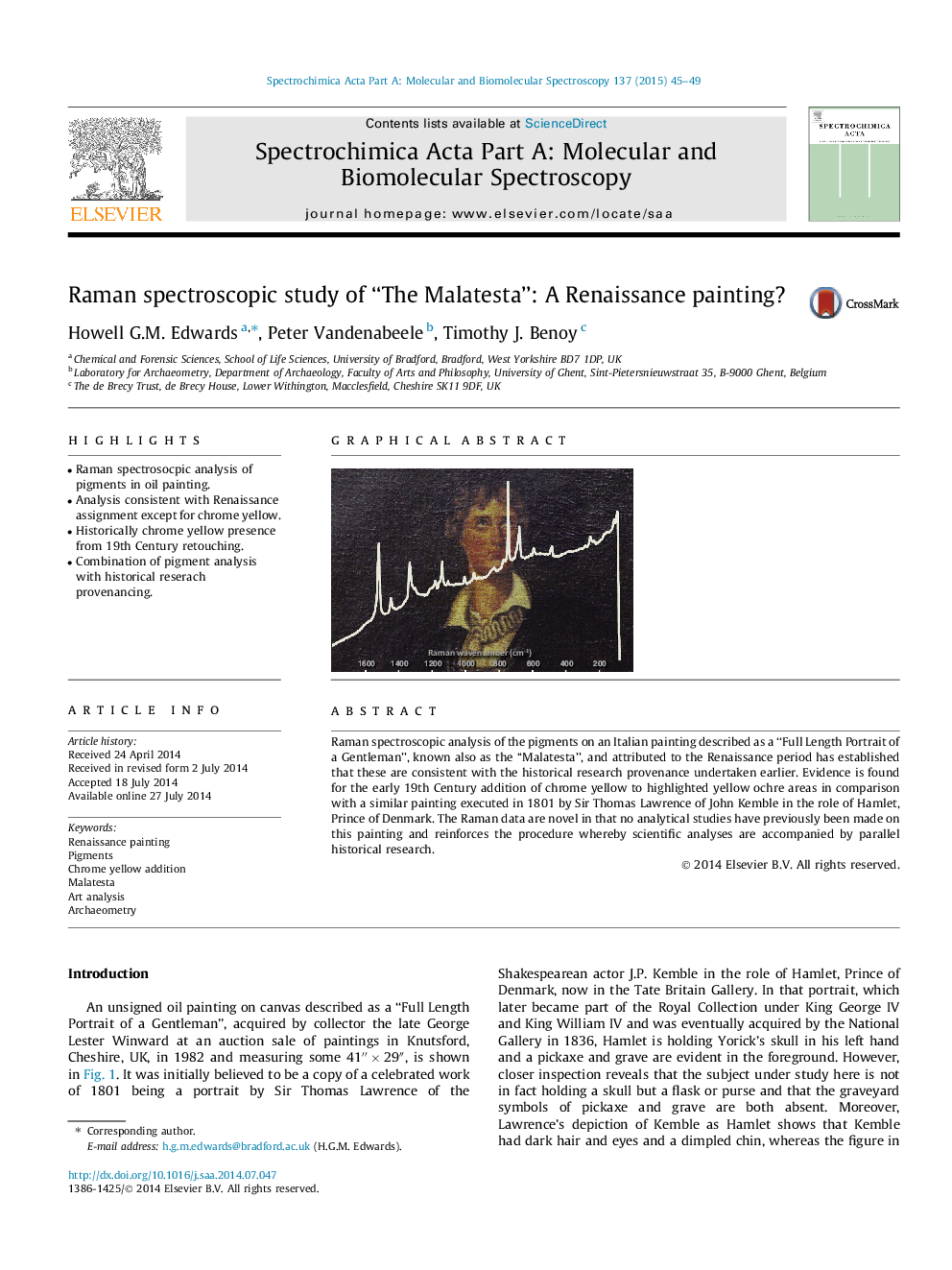 Raman spectroscopic study of “The Malatesta”: A Renaissance painting?