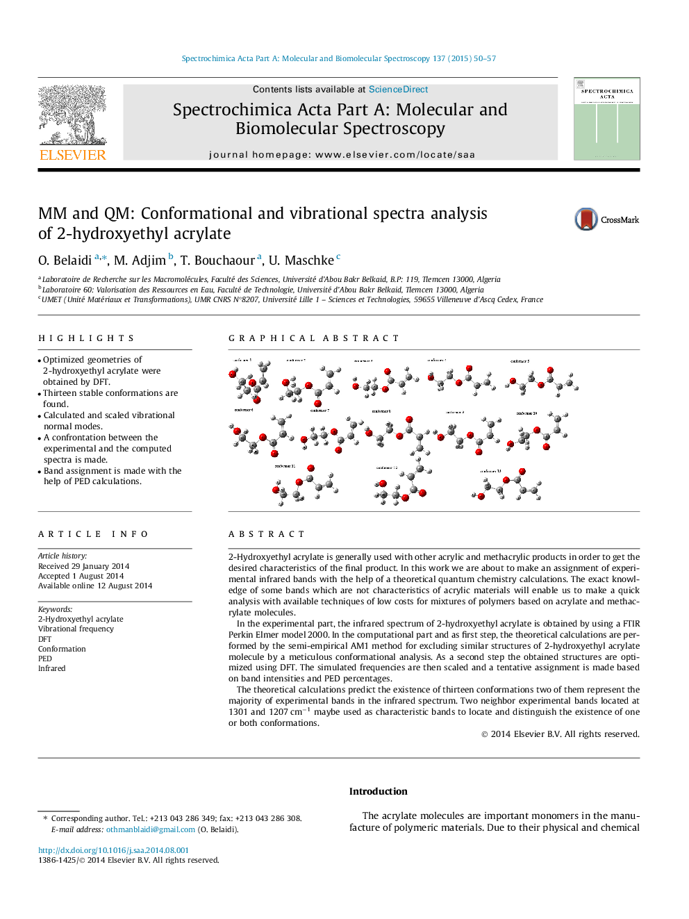 MM and QM: Conformational and vibrational spectra analysis of 2-hydroxyethyl acrylate