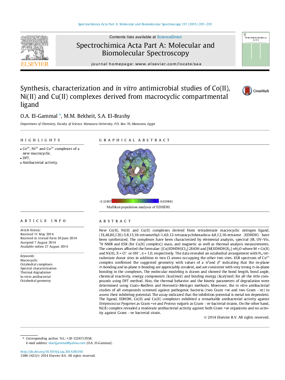 Synthesis, characterization and in vitro antimicrobial studies of Co(II), Ni(II) and Cu(II) complexes derived from macrocyclic compartmental ligand