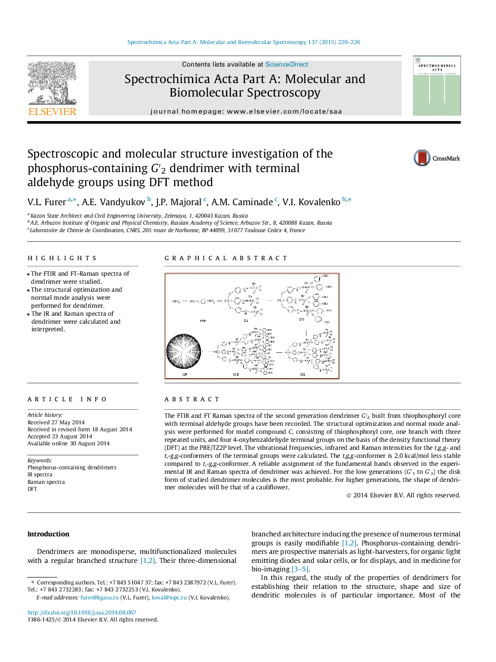 Spectroscopic and molecular structure investigation of the phosphorus-containing G′2 dendrimer with terminal aldehyde groups using DFT method