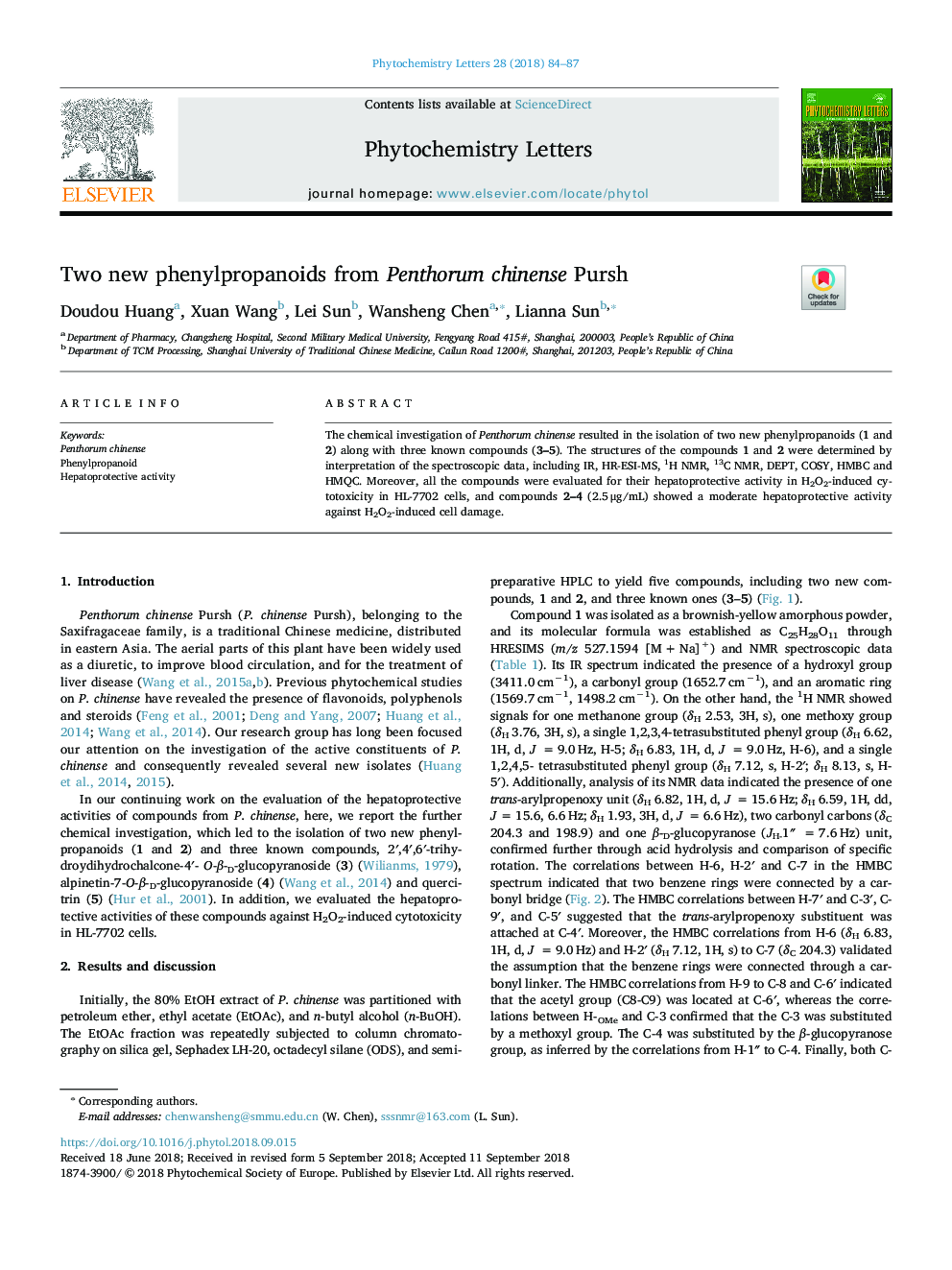 Two new phenylpropanoids from Penthorum chinense Pursh