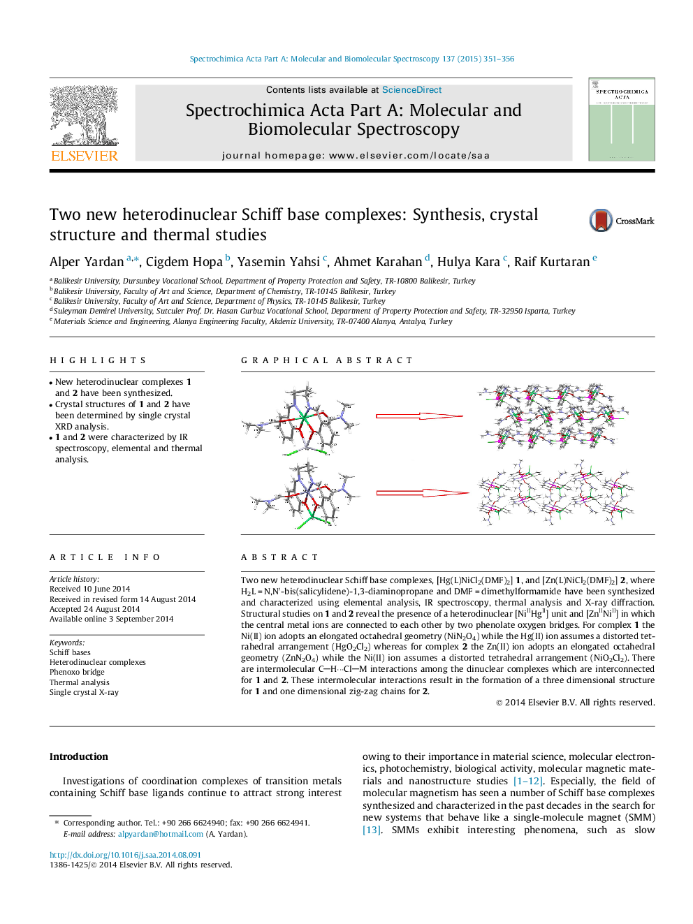 Two new heterodinuclear Schiff base complexes: Synthesis, crystal structure and thermal studies