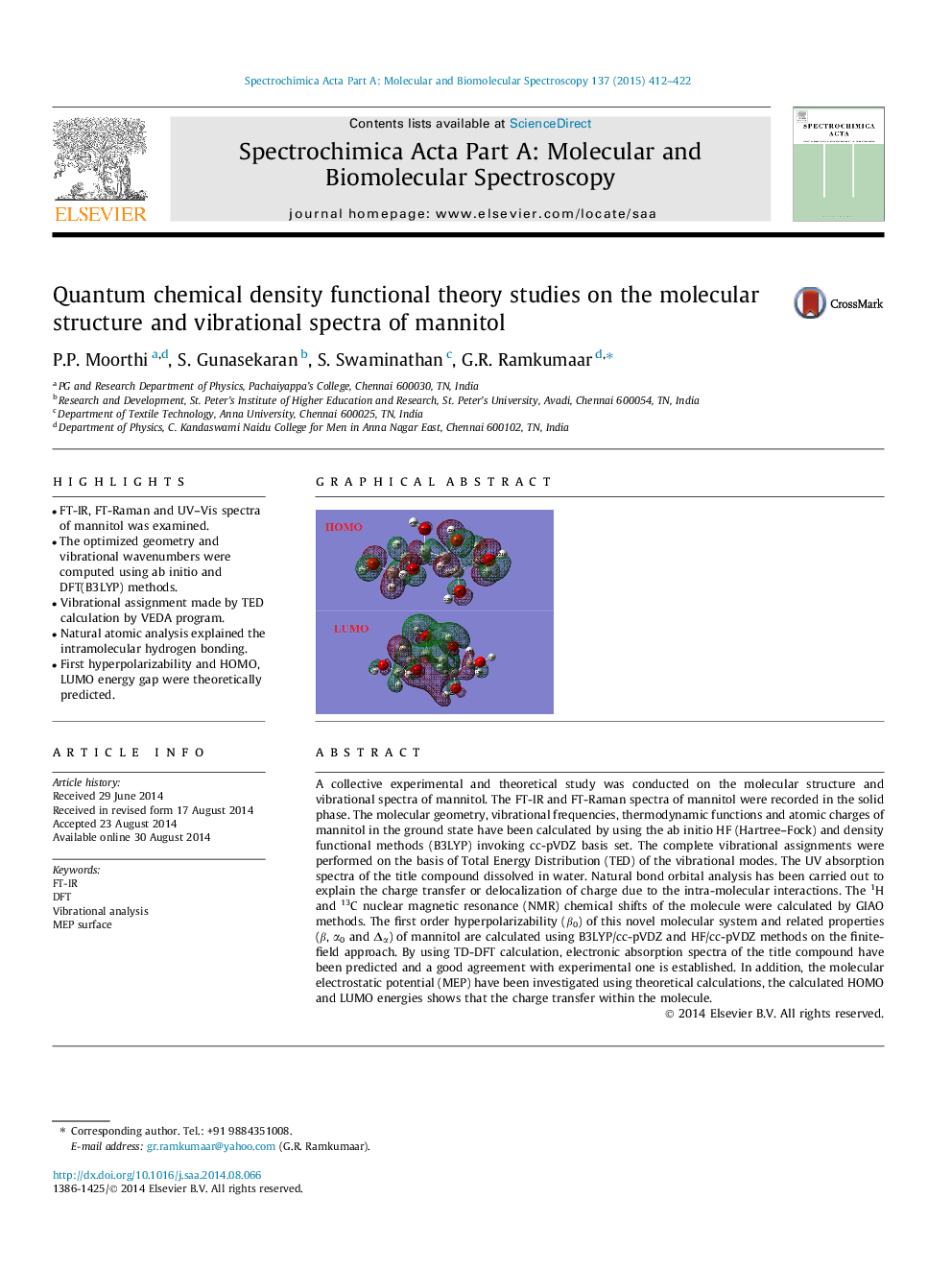 Quantum chemical density functional theory studies on the molecular structure and vibrational spectra of mannitol