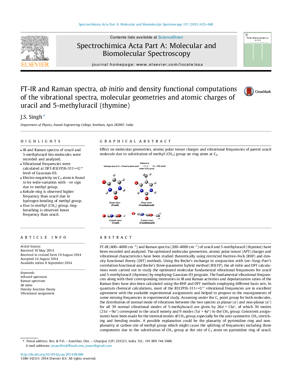 FT-IR and Raman spectra, ab initio and density functional computations of the vibrational spectra, molecular geometries and atomic charges of uracil and 5-methyluracil (thymine)