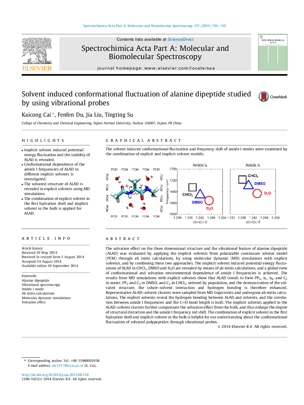 Solvent induced conformational fluctuation of alanine dipeptide studied by using vibrational probes