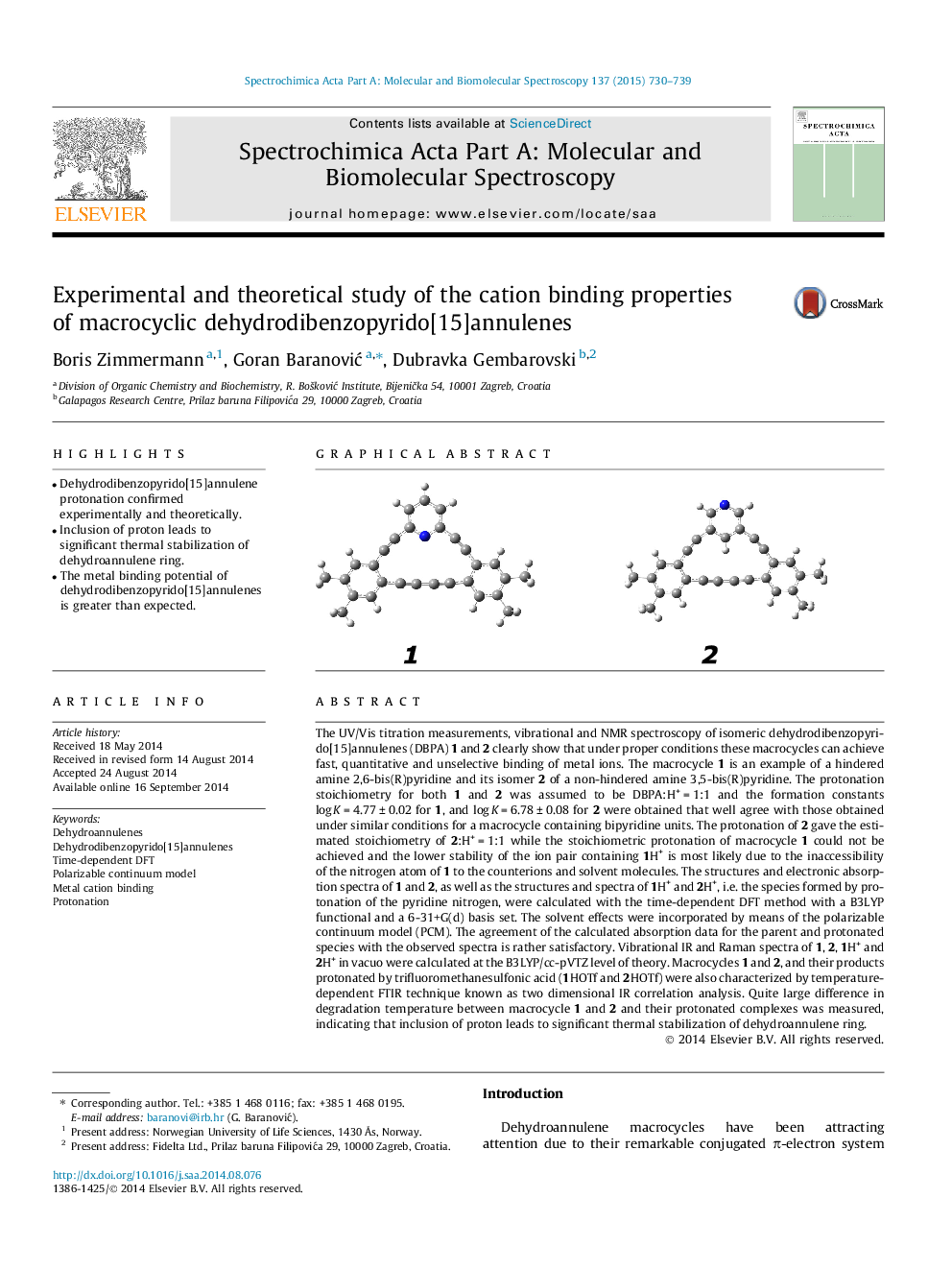 Experimental and theoretical study of the cation binding properties of macrocyclic dehydrodibenzopyrido[15]annulenes