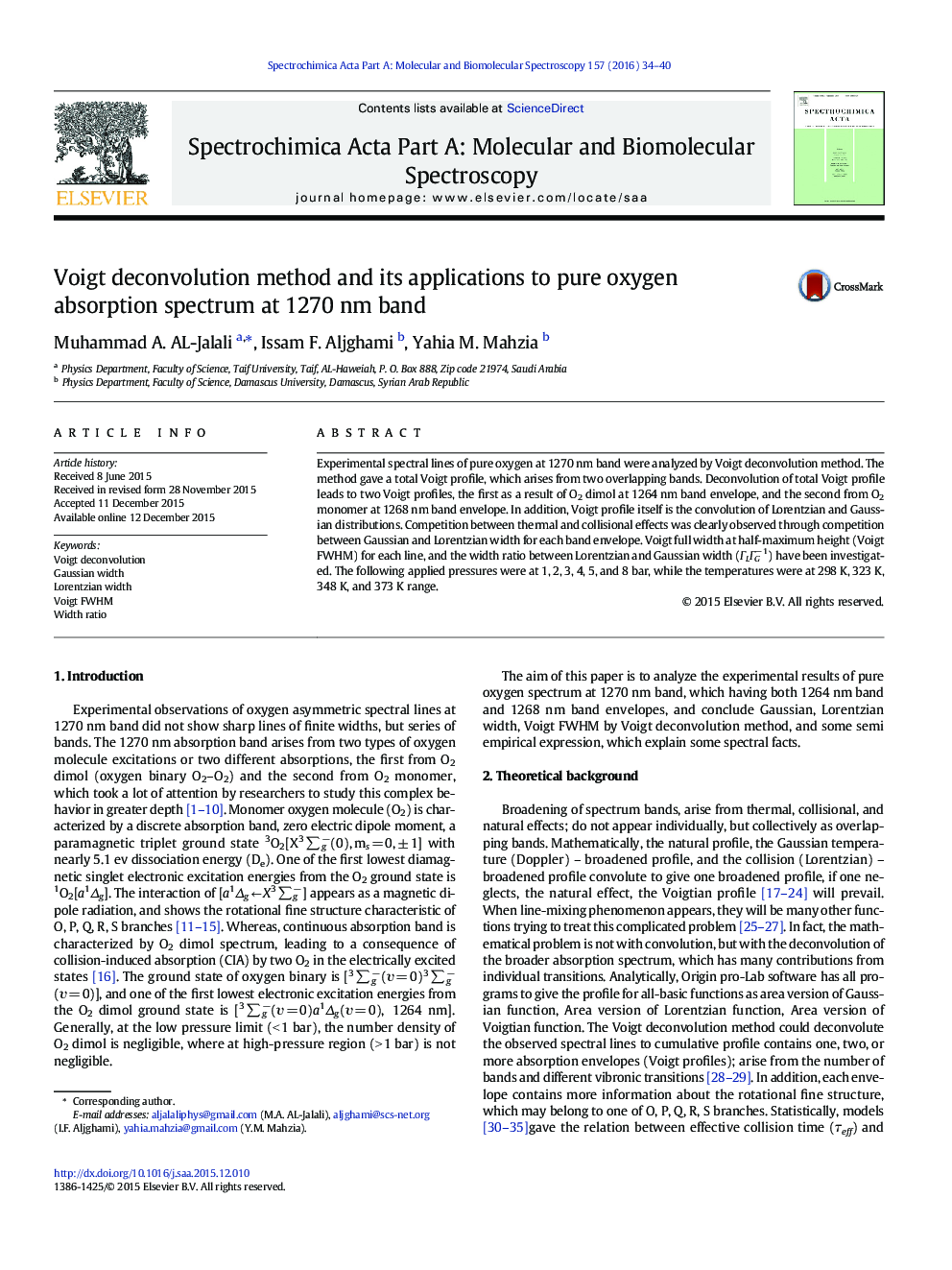 Voigt deconvolution method and its applications to pure oxygen absorption spectrum at 1270 nm band