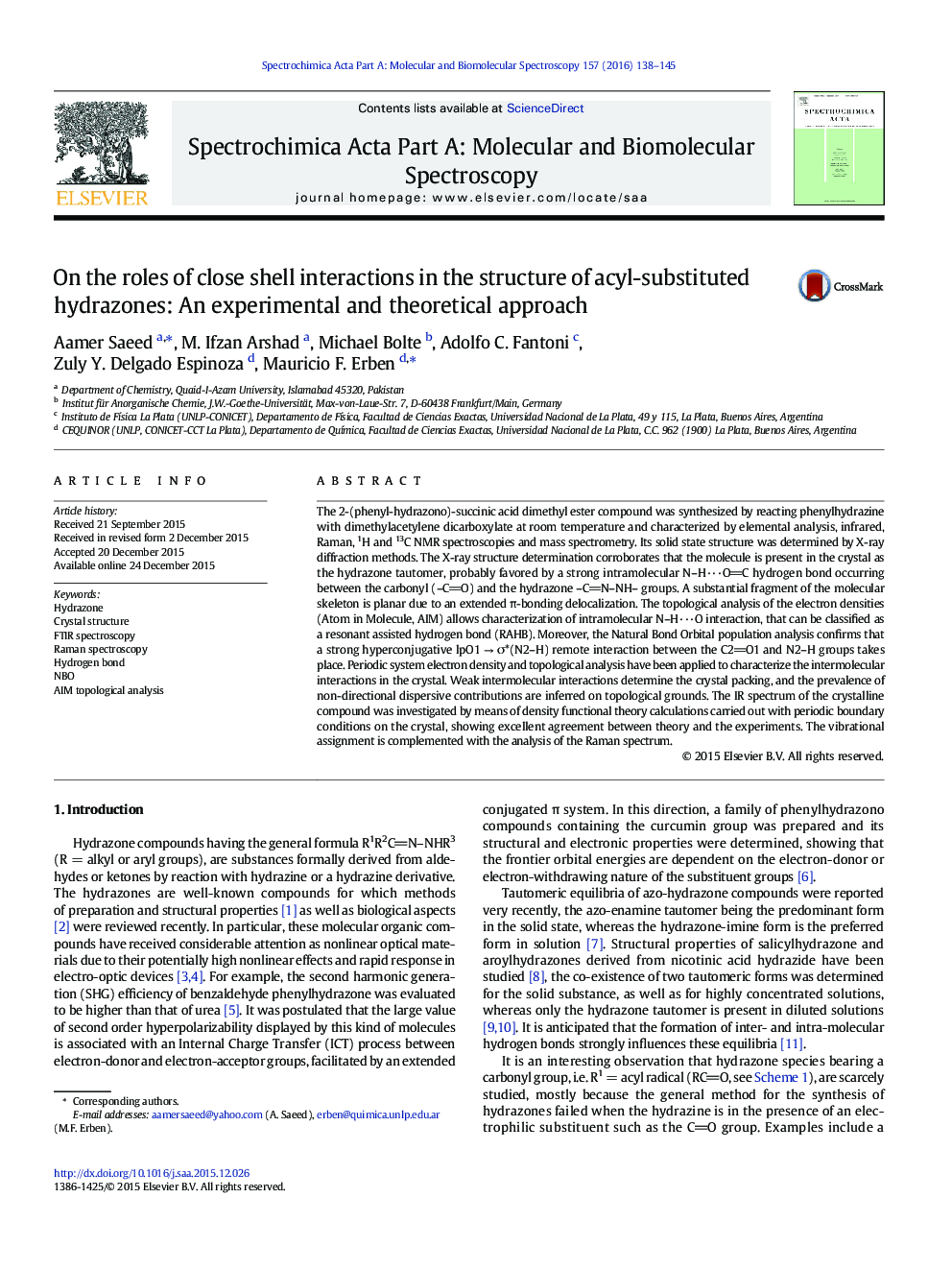 On the roles of close shell interactions in the structure of acyl-substituted hydrazones: An experimental and theoretical approach