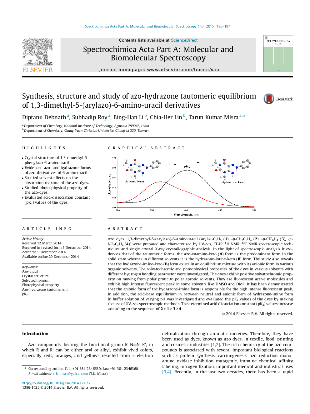 سنتز، ساختار و مطالعه تعادل تودومرز آزو هیدرازن مشتقات 1،3-دی متیل-5- (آریلازو) -6 آمینو اوراسیل 