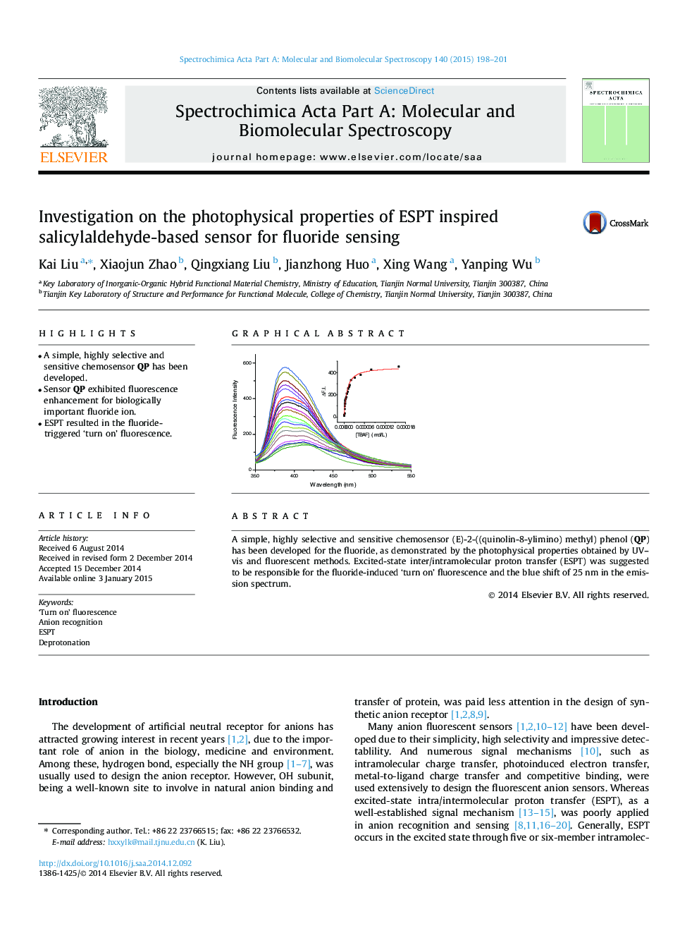 Investigation on the photophysical properties of ESPT inspired salicylaldehyde-based sensor for fluoride sensing
