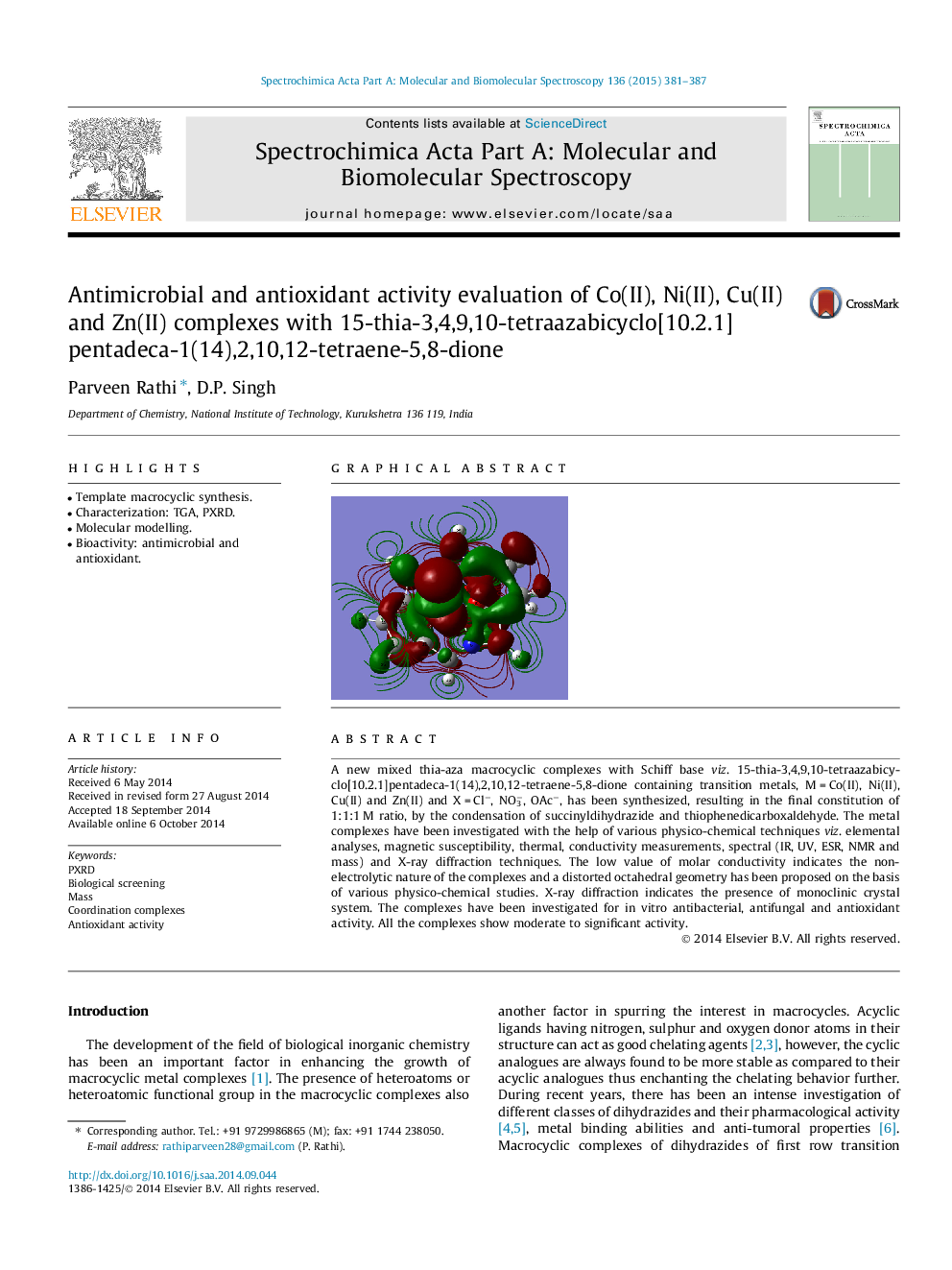 Antimicrobial and antioxidant activity evaluation of Co(II), Ni(II), Cu(II) and Zn(II) complexes with 15-thia-3,4,9,10-tetraazabicyclo[10.2.1]pentadeca-1(14),2,10,12-tetraene-5,8-dione