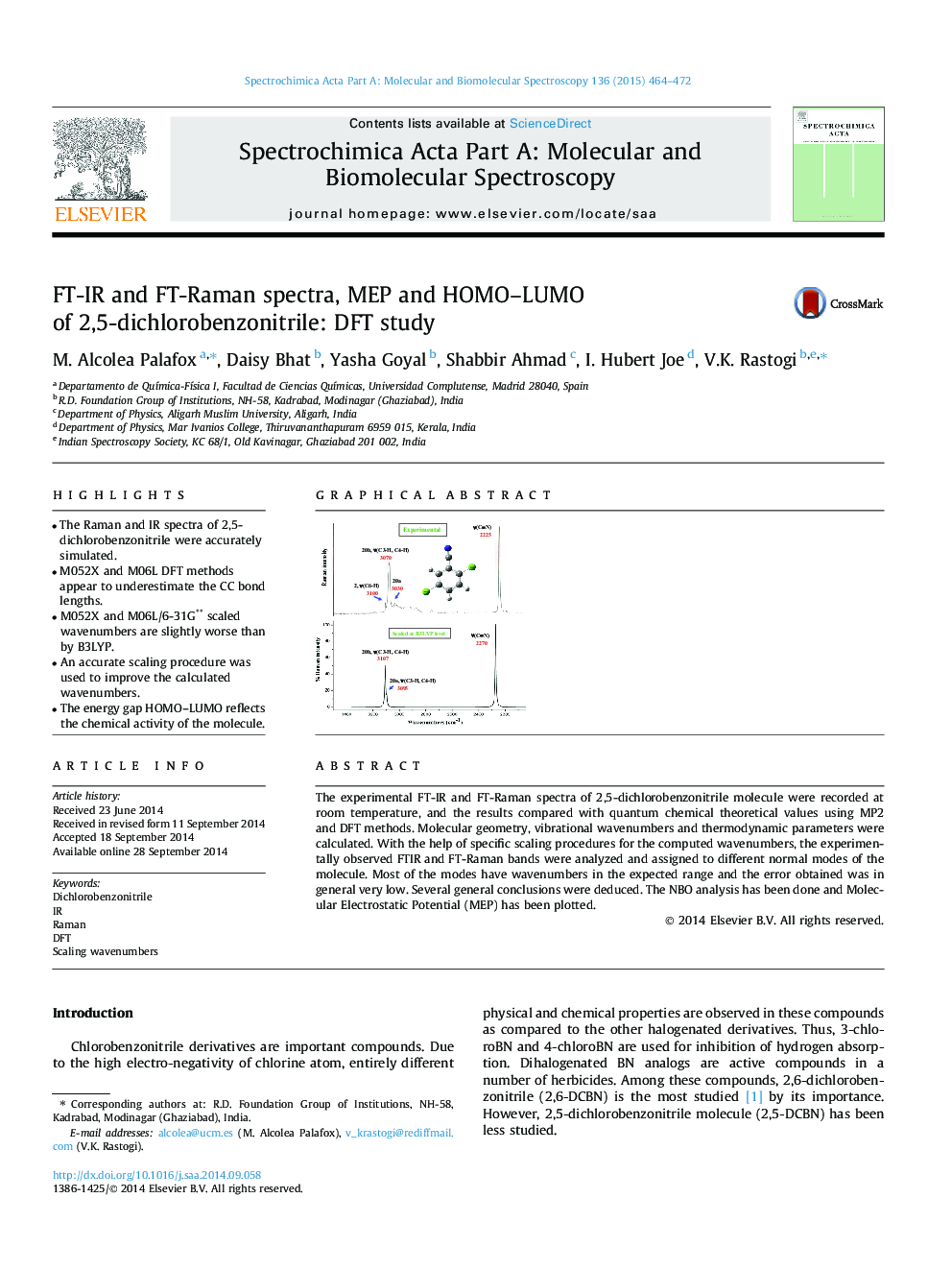 FT-IR and FT-Raman spectra, MEP and HOMO–LUMO of 2,5-dichlorobenzonitrile: DFT study