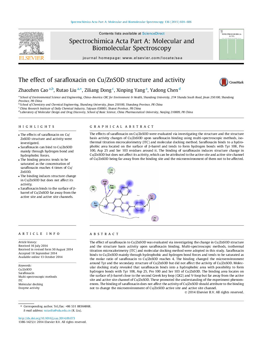 The effect of sarafloxacin on Cu/ZnSOD structure and activity