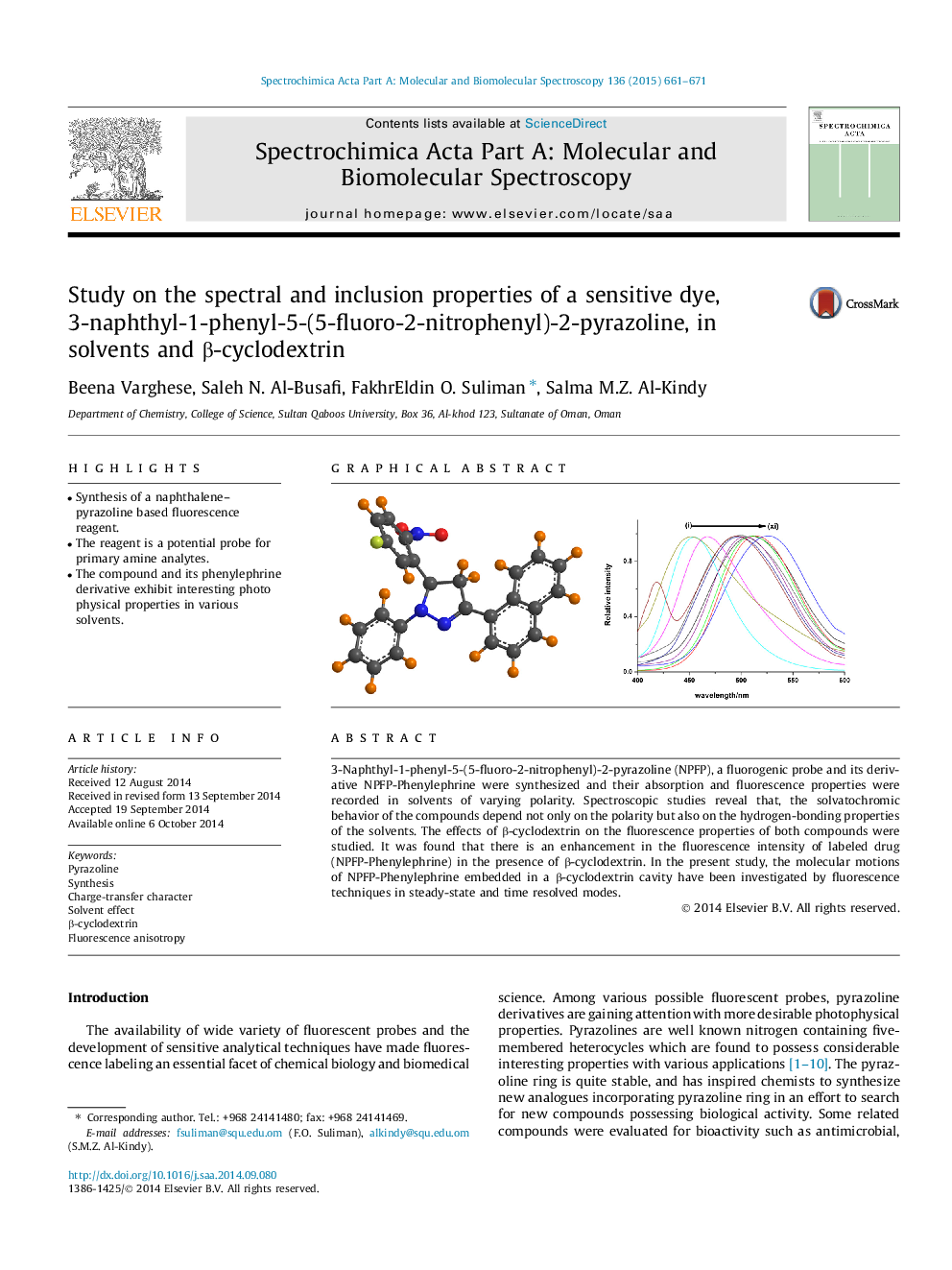 Study on the spectral and inclusion properties of a sensitive dye, 3-naphthyl-1-phenyl-5-(5-fluoro-2-nitrophenyl)-2-pyrazoline, in solvents and β-cyclodextrin