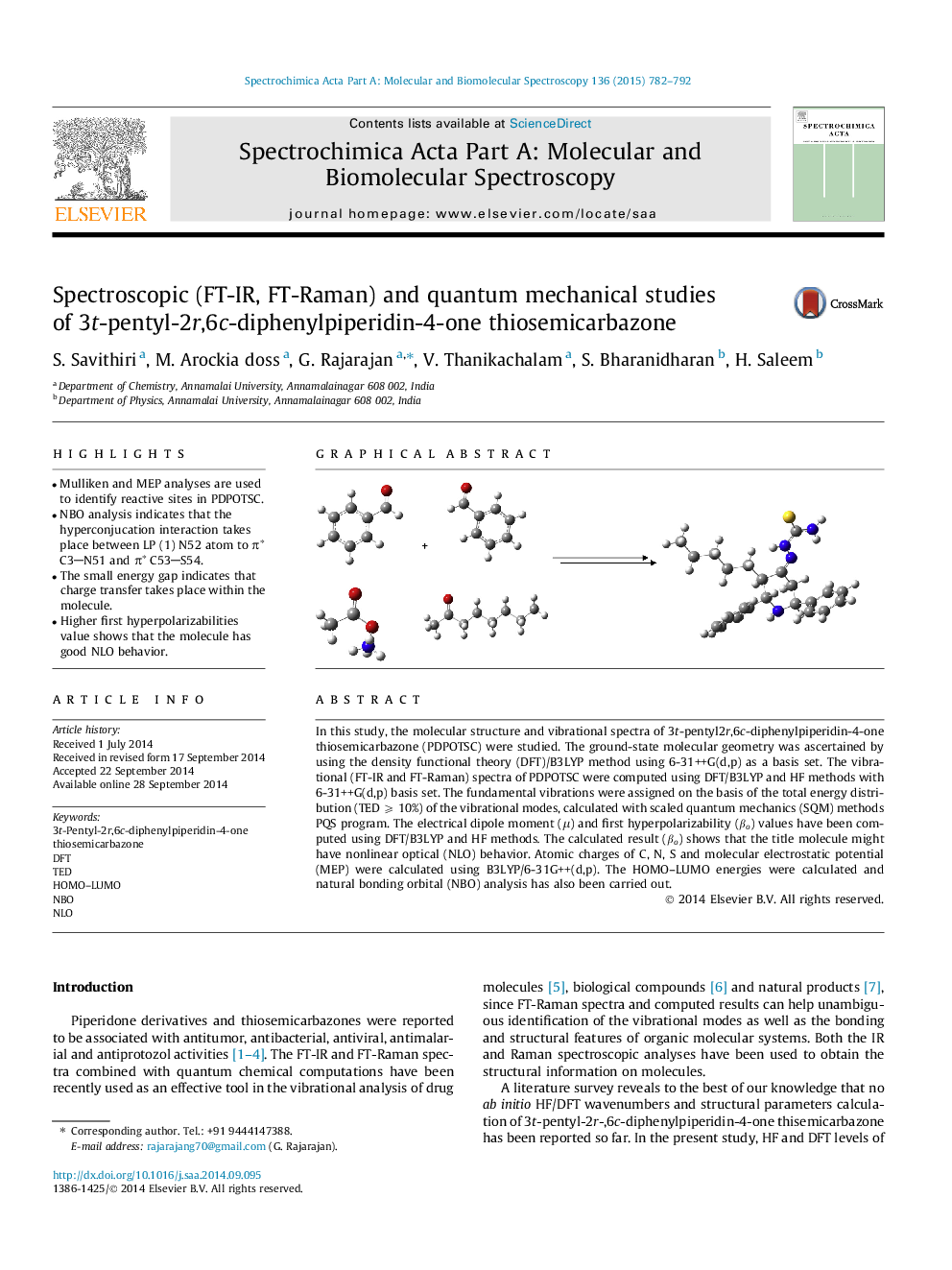 Spectroscopic (FT-IR, FT-Raman) and quantum mechanical studies of 3t-pentyl-2r,6c-diphenylpiperidin-4-one thiosemicarbazone