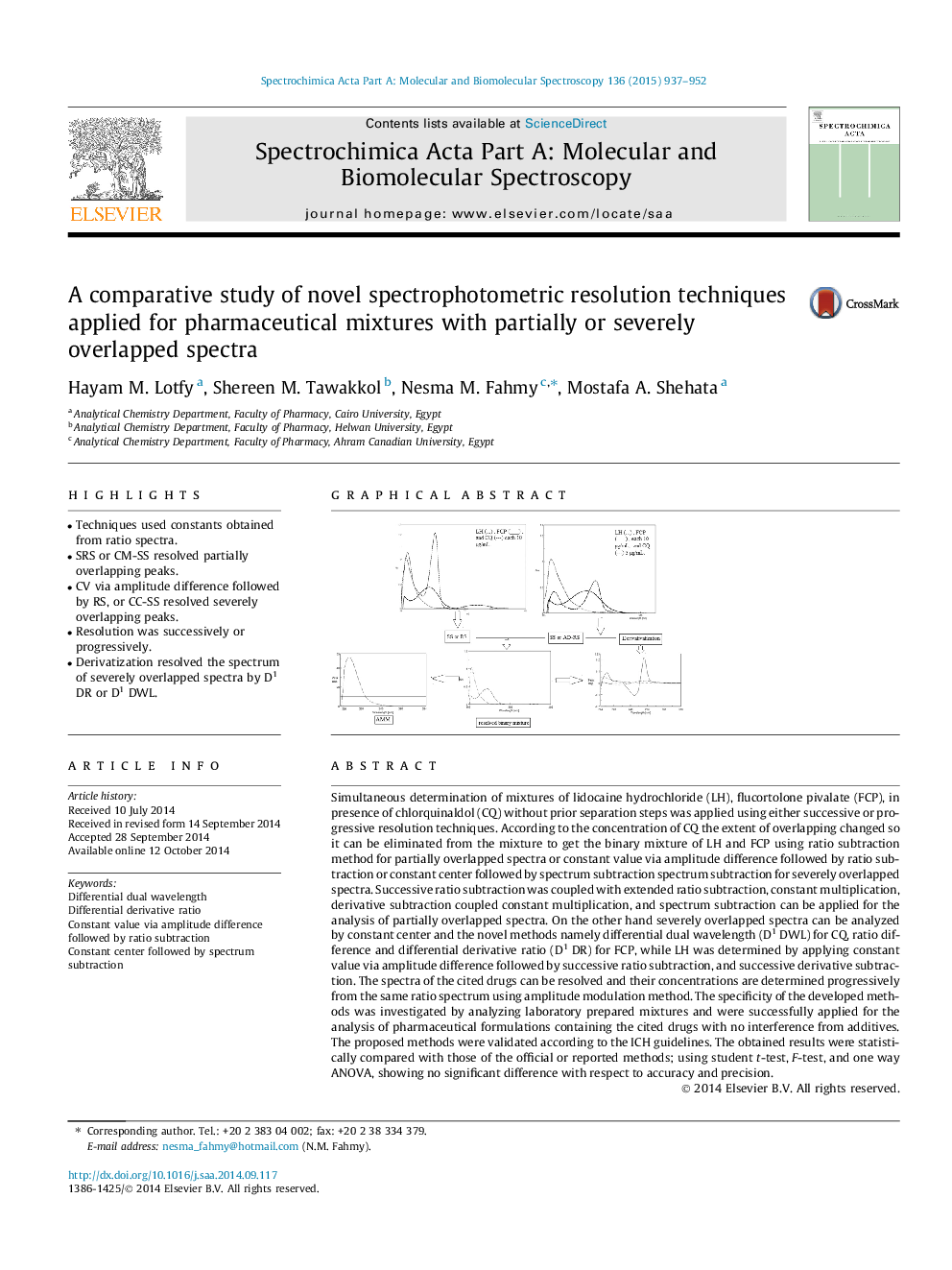 A comparative study of novel spectrophotometric resolution techniques applied for pharmaceutical mixtures with partially or severely overlapped spectra