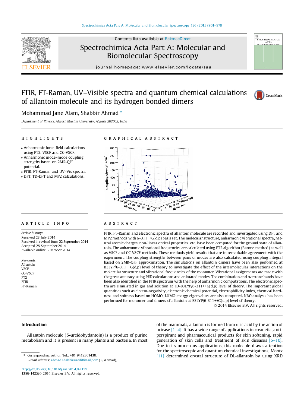 FTIR, FT-Raman, UV–Visible spectra and quantum chemical calculations of allantoin molecule and its hydrogen bonded dimers