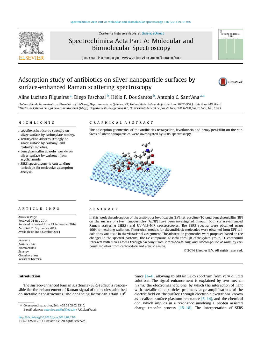 Adsorption study of antibiotics on silver nanoparticle surfaces by surface-enhanced Raman scattering spectroscopy