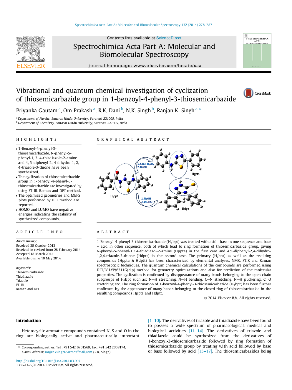 Vibrational and quantum chemical investigation of cyclization of thiosemicarbazide group in 1-benzoyl-4-phenyl-3-thiosemicarbazide