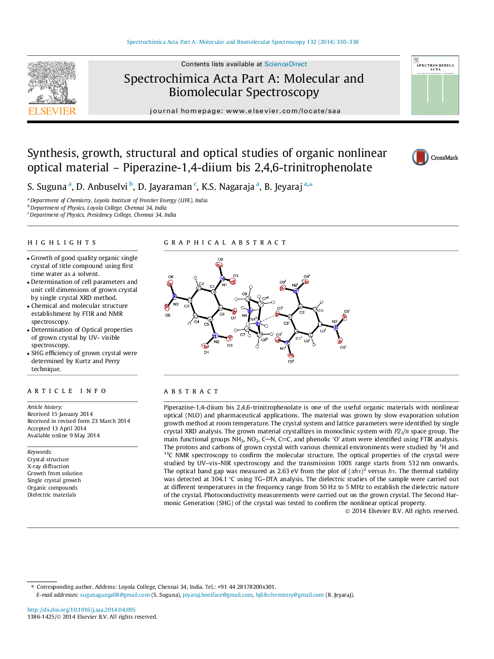 Synthesis, growth, structural and optical studies of organic nonlinear optical material – Piperazine-1,4-diium bis 2,4,6-trinitrophenolate