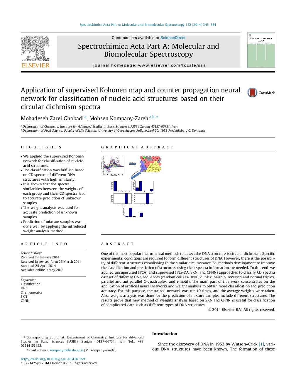 Application of supervised Kohonen map and counter propagation neural network for classification of nucleic acid structures based on their circular dichroism spectra