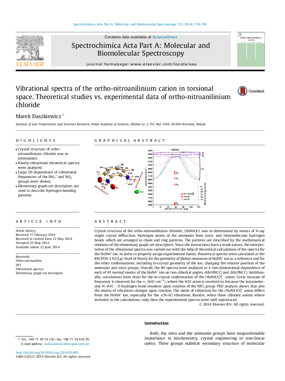 Vibrational spectra of the ortho-nitroanilinium cation in torsional space. Theoretical studies vs. experimental data of ortho-nitroanilinium chloride