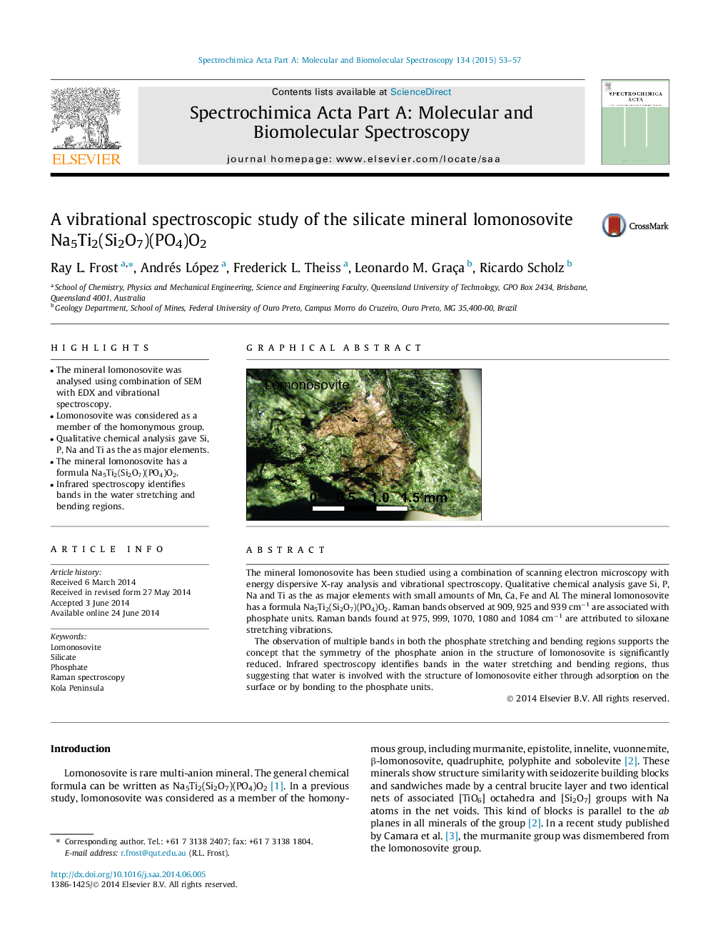 A vibrational spectroscopic study of the silicate mineral lomonosovite Na5Ti2(Si2O7)(PO4)O2