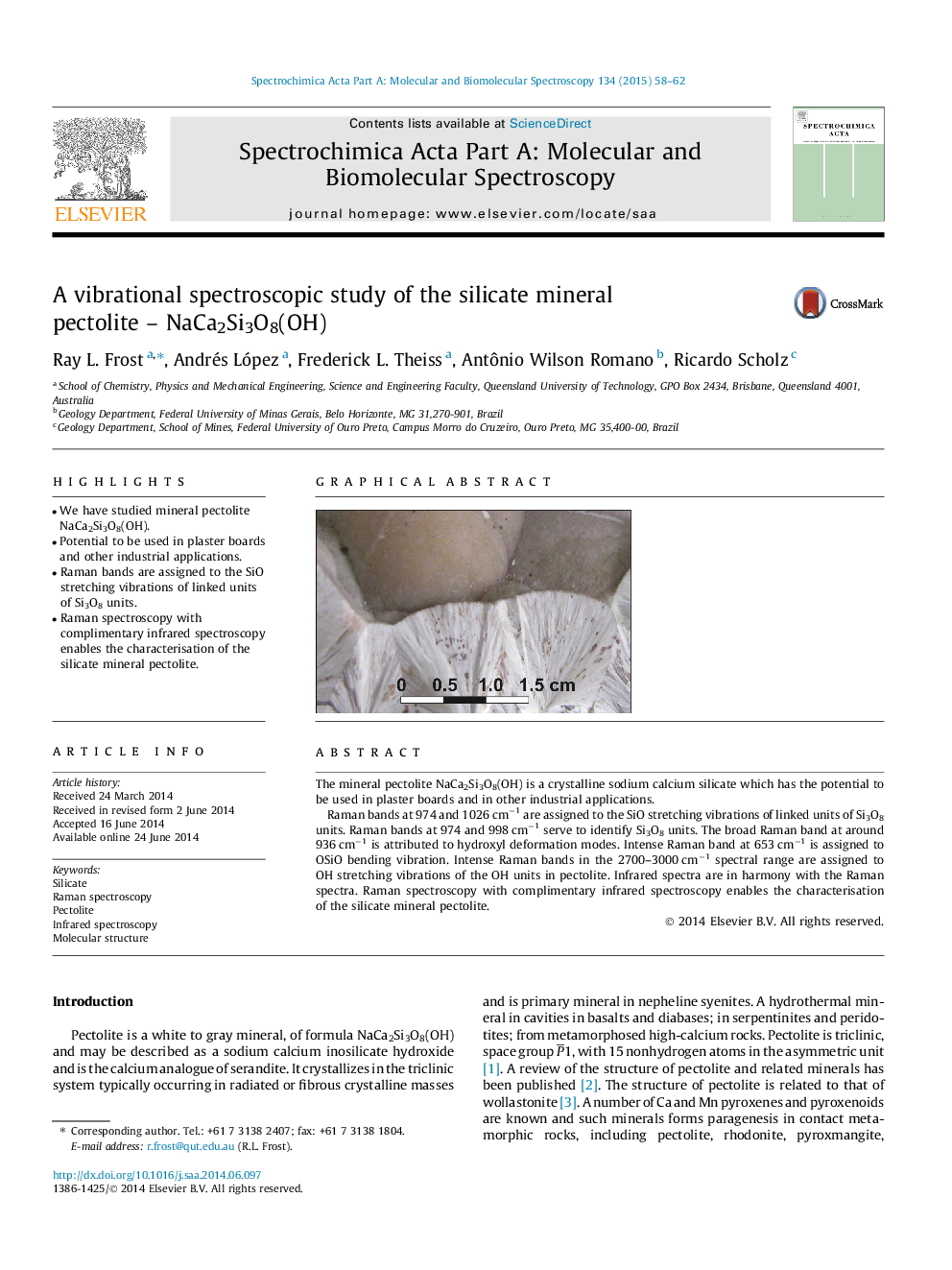 A vibrational spectroscopic study of the silicate mineral pectolite - NaCa2Si3O8(OH)