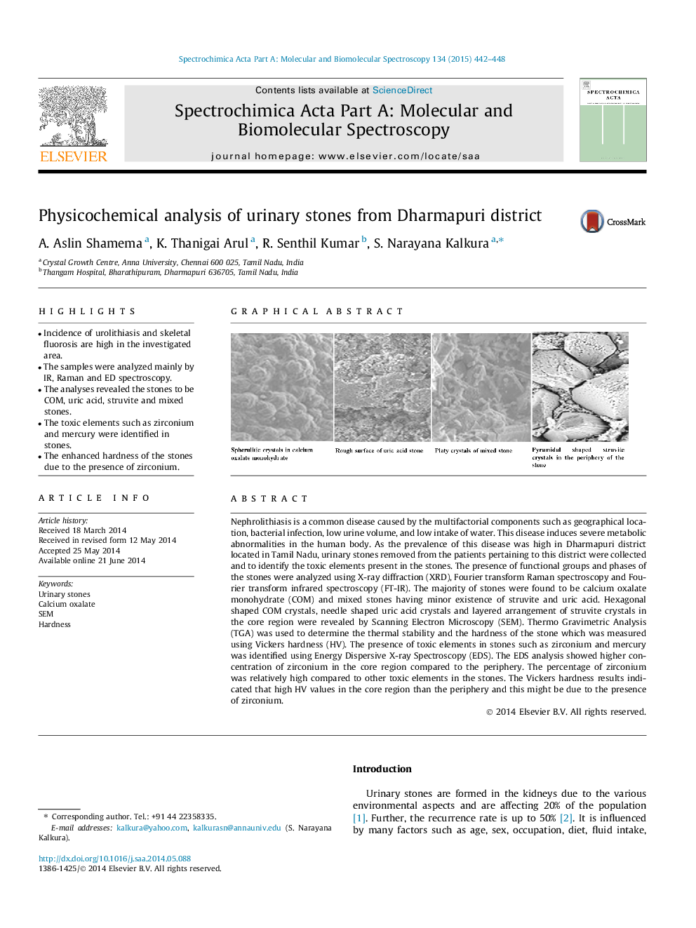 Physicochemical analysis of urinary stones from Dharmapuri district